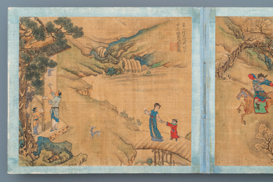 Chinese school, Qing, 19th C.: an album with 20 paintings, ink and color on silk, mounted on board