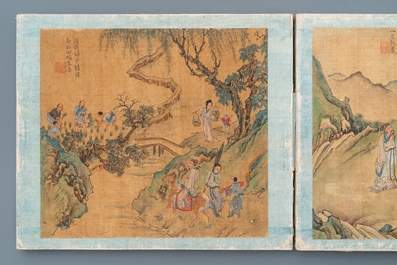 Chinese school, Qing, 19th C.: an album with 20 paintings, ink and color on silk, mounted on board