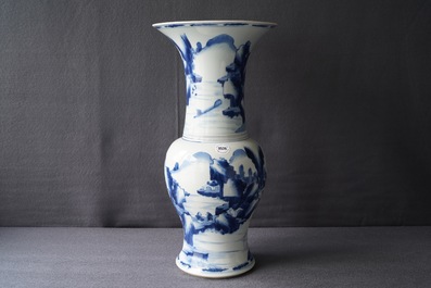 A Chinese blue and white yenyen vase with figures in a landscape, Kangxi