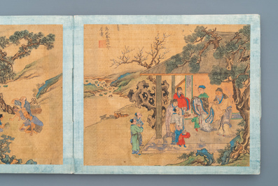 Chinese school, Qing, 19th C.: an album with 20 paintings, ink and color on silk, mounted on board