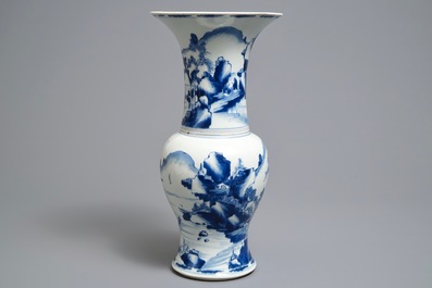 A Chinese blue and white yenyen vase with figures in a landscape, Kangxi