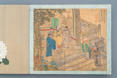 Ecole chinoise, Qing, 19&egrave;me: un album de 20 peintures, encre et couleurs sur soie, mont&eacute;es sur carton