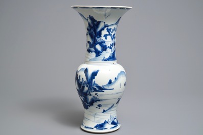 A Chinese blue and white yenyen vase with figures in a landscape, Kangxi