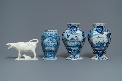 A varied collection of blue and white Dutch Delft and other pottery, 18th C. and later