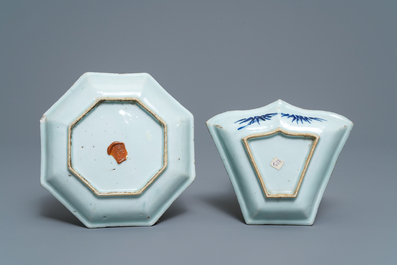 A Chinese blue and white sweetmeat or rice table set with landscape design, 18/19th C.