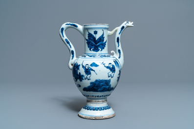 A Chinese blue and white 'playing boys' ewer, Wanli