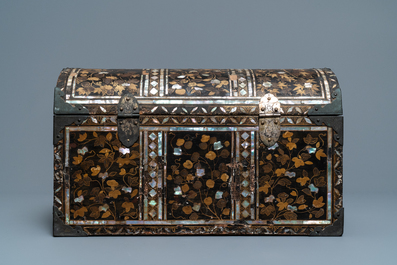 A Japanese gilt-lacquered mother-of-pearl inlaid Namban coffer for the Portuguese market, Edo, 17th C.