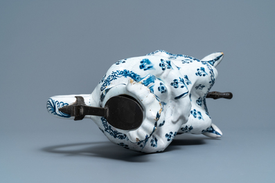 A pewter-mounted blue and white Brussels faience 'Jacqueline' jug, 18th C.