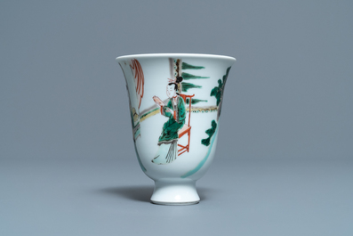 A fine Chinese famille verte bell-shaped wine cup, Kangxi