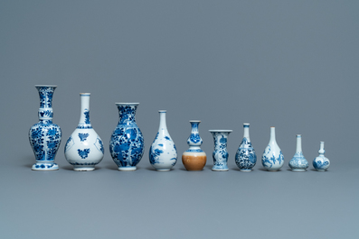 Ten small Chinese blue and white vases, Kangxi