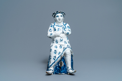 A pewter-mounted blue and white Brussels faience 'Jacqueline' jug, 18th C.