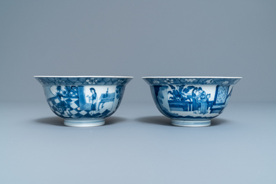 Two Chinese blue and white klapmuts bowls, Kangxi mark and of the period
