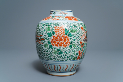 A Chinese wucai 'phoenixes' vase, Transitional period