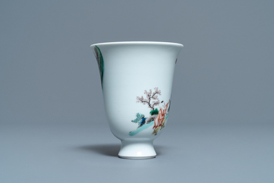 A fine Chinese famille verte bell-shaped wine cup, Kangxi