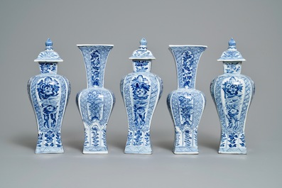 A Chinese blue and white five-piece garniture, Kangxi