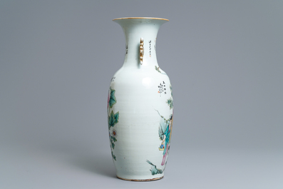 A Chinese famille rose two-sided design vase, 19/20th C.