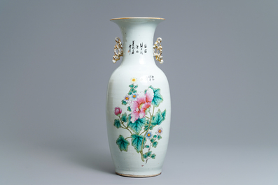 A Chinese famille rose two-sided design vase, 19/20th C.