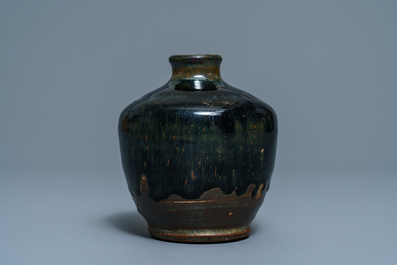A Chinese Jian 'hare's fur' black-glazed jar, Song
