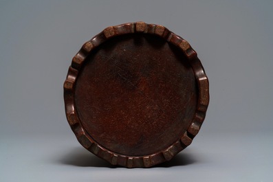 A Chinese carved wood 'magnolia' brush pot, prob. Qing