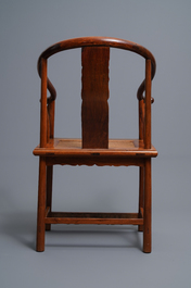 A pair of Chinese huanghuali wood chairs, Republic, 20th C.