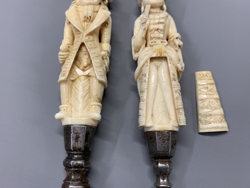 A pair of Hispano-Philippine or Indo-Portuguese erotical ivory-handled knife and fork, 17th C.