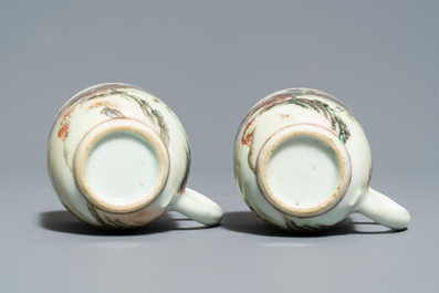 Two pairs of fine Chinese famille rose cups and saucers, Yongzheng/Qianlong