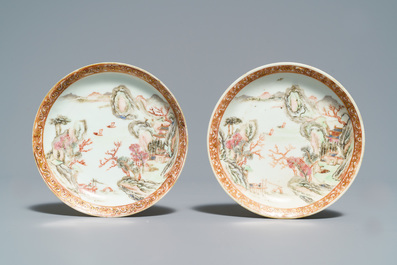 Two pairs of fine Chinese famille rose cups and saucers, Yongzheng/Qianlong