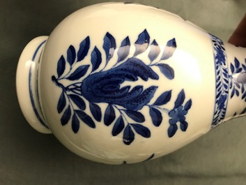 A Chinese blue and white bottle vase, Kangxi mark, 19th C.