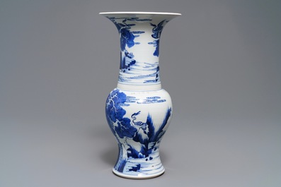 A Chinese blue and white 'deer and crane' yenyen vase, Kangxi