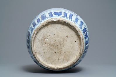 A Chinese blue and white jar with birds in a landscape, Wanli