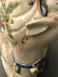 A rare Chinese wucai figure of Shoulao seated on a deer, Wanli