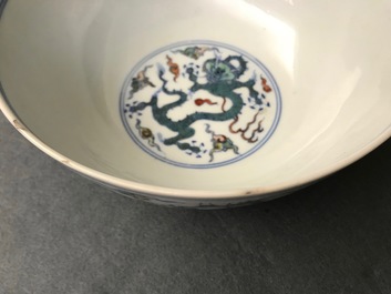 A Chinese doucai 'dragon' bowl, Chenghua mark, Kangxi