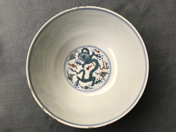 A Chinese doucai 'dragon' bowl, Chenghua mark, Kangxi