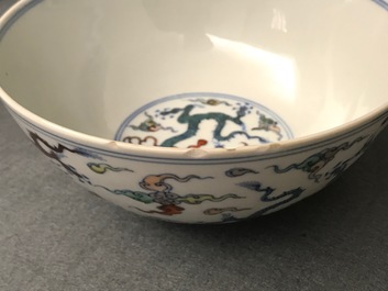 A Chinese doucai 'dragon' bowl, Chenghua mark, Kangxi