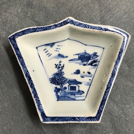 A Chinese blue and white sweetmeat or rice table set with landscape design, 18/19th C.