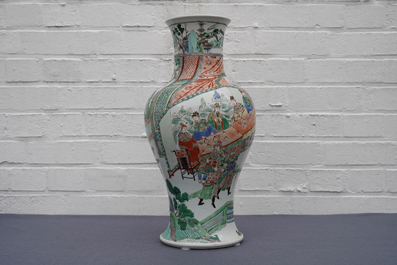 A Chinese famille verte 'Hong Men Yan' vase, Kangxi