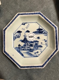 A Chinese blue and white sweetmeat or rice table set with landscape design, 18/19th C.