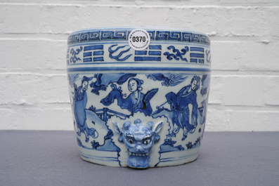 A large Chinese blue and white '8 immortals' censer, Wanli