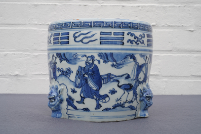 A large Chinese blue and white '8 immortals' censer, Wanli