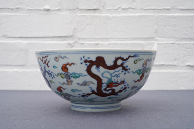 A Chinese doucai 'dragon' bowl, Chenghua mark, Kangxi