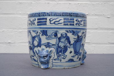 A large Chinese blue and white '8 immortals' censer, Wanli