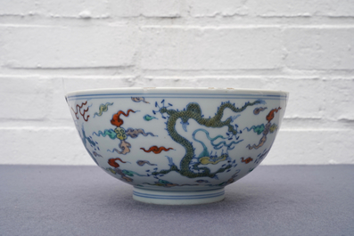 A Chinese doucai 'dragon' bowl, Chenghua mark, Kangxi