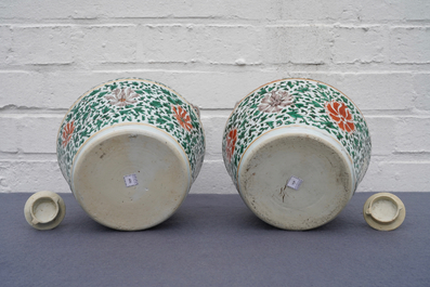 A pair of Chinese famille verte lime pots for the Vietnamese market, Kangxi