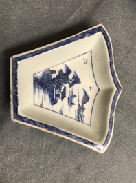 A Chinese blue and white sweetmeat or rice table set with landscape design, 18/19th C.