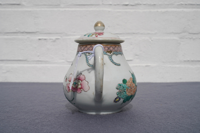 A Chinese famille rose teapot and cover with fine floral design, Yongzheng