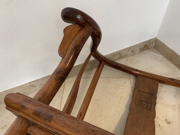 A pair of Chinese huanghuali wood chairs, Republic, 20th C.