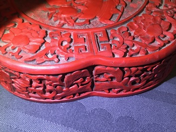 A Chinese carved cinnabar lacquer box and cover, Wanli mark, 18/19th C.
