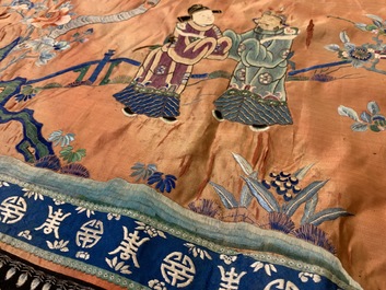 A long rectangular Chinese embroidered silk altar cloth, 19/20th C.