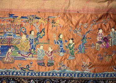 A long rectangular Chinese embroidered silk altar cloth, 19/20th C.