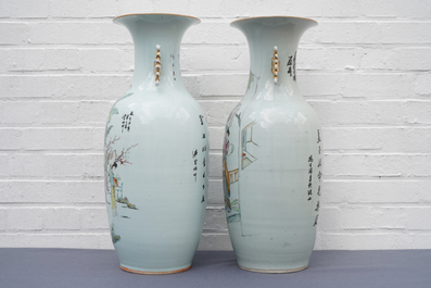 Two Chinese famille rose vases with figures in a garden, 19/20th C.